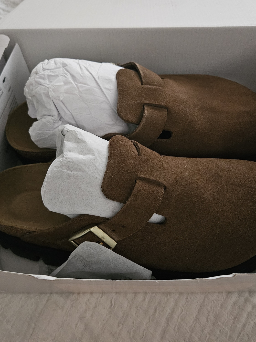 Birkenstock Boston Chunky Suede Slip-On Clog with Buckle in Dark Tea/Black - Picture 3 of 12
